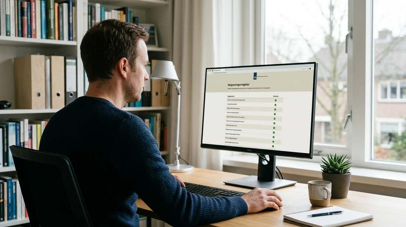 Het openbare vergunningenregister van de Kansspelautoriteit op een beeldscherm